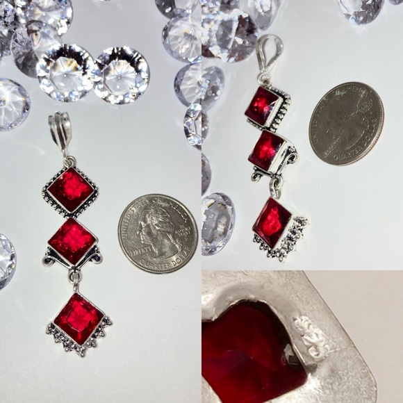 Elegant Garnet 3 Gemstone Drop Handmade Pendant - Picture 2 of 7